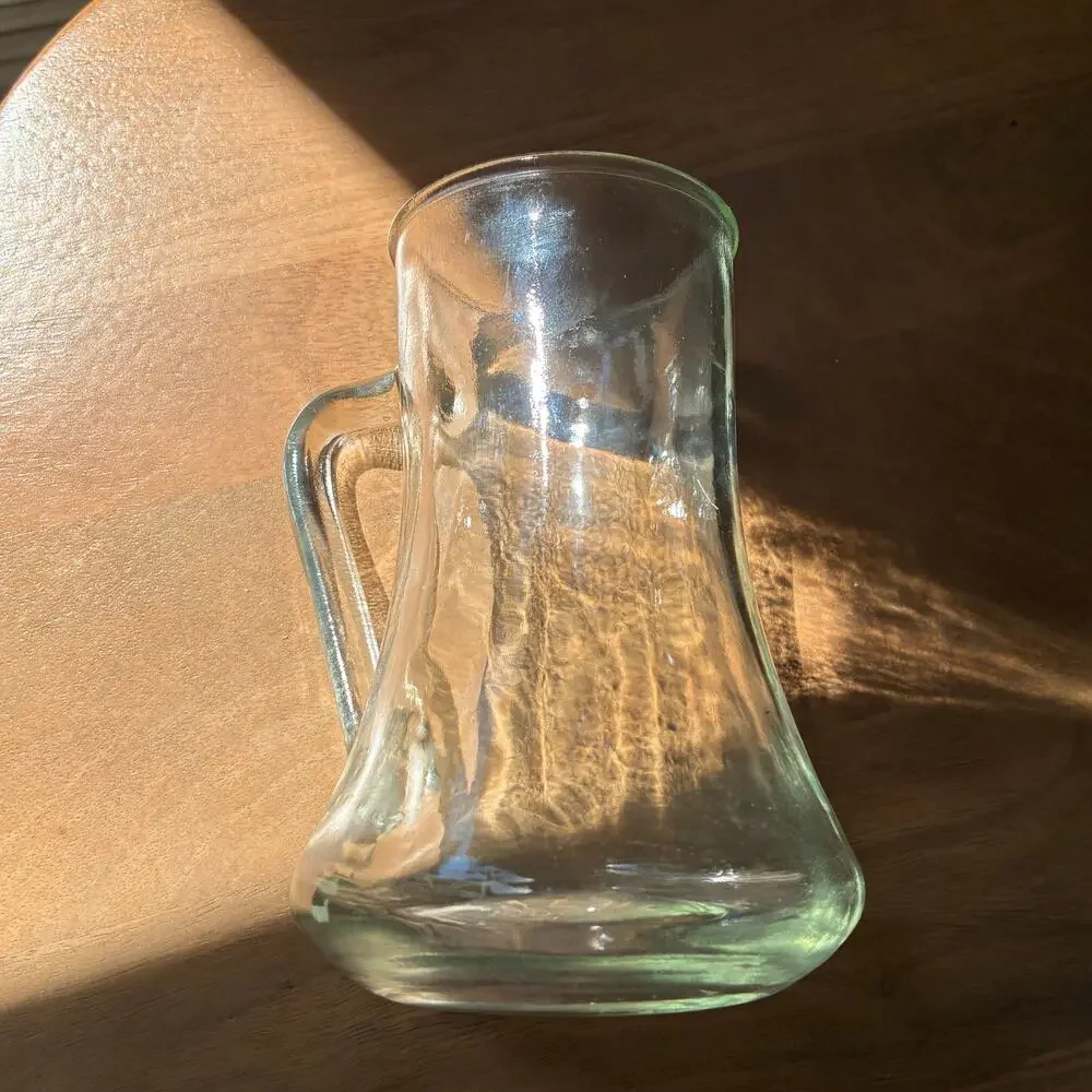 Midcentury Small Clear Glass Pitcher Vase Cup